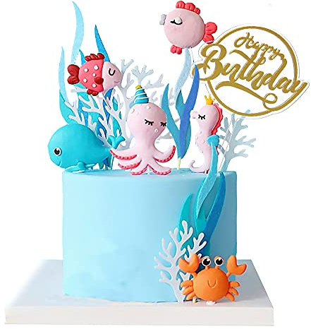 3D-Tortendekoration für Kinder-Meerestierpartys, Hippocampus, Walfisch, Clownfisch, Hippocampus, Wal, Clownfisch, für Babyparty, Taufe, Geburtstagsparty, Strandparty, 12-teilig