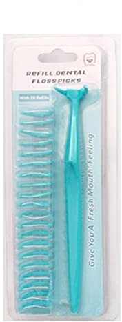Maniglia dentale per filo interdentale + testine extra filo interdentale, pulizia dei denti verde