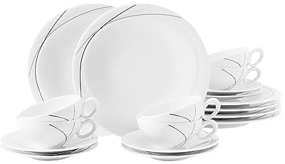 Seltmann 001.759139 Trio Modern Porzellan Teeservice, Rund mit Relief, Grau, 18-Teilig
