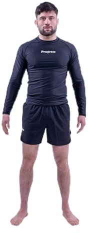 Progress Jiu Jitsu Academy Long Sleeve SleeveRashguard | Durable BJJ Rash Guard | Moisture-Wicking Compression Tops for Men and Women | 80% Polyester/20% Spandex Black XXL