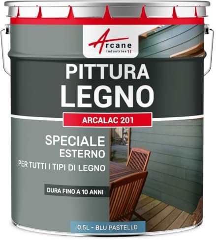 Peinture bois extérieur, peinture portails, bardage, abri et mobilier de jardin... : Arcalaque 201-0.5 L Bleu Pastel - RAL 5024 - ARCANE INDUSTRIES