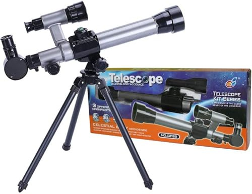 ALEENFOON Télescope Enfant, 20X-30X-40X Astronomique Télescope pour Enfants, Télescope Jouet Set avec les écouteurs de Trépied Boussole Ensemble de Télescope Jouets