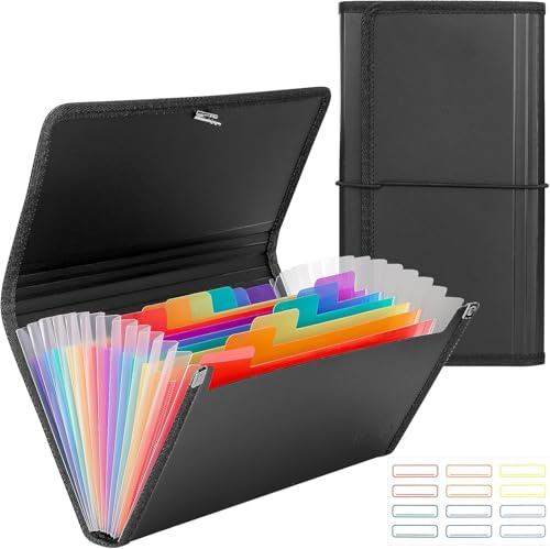 Uquelic Confezione da 2 mini organizer per ricevute a fisarmonica – 13 tasche espandibili Buoni di archiviazione in plastica per ricevute di banconote/coupon, ricevute fiscali, chiusura elastica