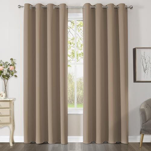 CUCRAF Blackout Curtains for Bedroom & Living Room, Khaki Thermal Curtains, 72 Inch Drop, 2 Panels, Eyelet, Soundproof Room Dividers W46 x L72