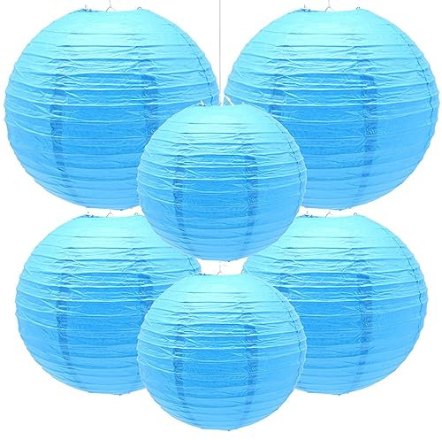 Yosawo 6 Stück Papierlaterne Laterne Deko Himmelblau rund Lampenschirm für Party Garten Hochzeit Geburtstage Dekoration（ 8 10 12/Sky Blue）