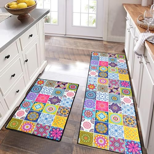 NAROSEBE 2 Stück Teppich Läufer Für Küche, Teppichläufer Küchenläufer rutschfest, Flurteppich Läufer Klein, Wohnzimmer Teppich, Flur Boden Teppiche für Badezimmer/Wohnzimmer Flur (40 * 60+40 * 120cm)