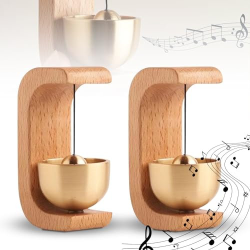 Gong per porta in legno, 2 pezzi, dopamina, campanello magnetico, autoadesivo, per porta, ufficio, negozio, caffè (faggio giallo)