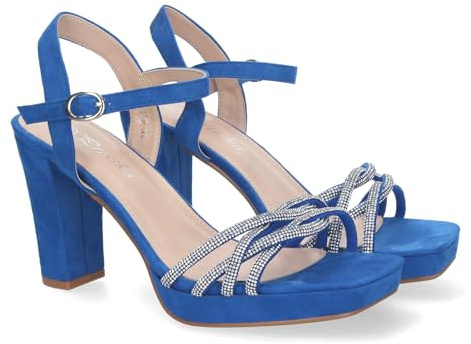 shoes&blues.es 81223-Sandalias de Mujer de Fiesta con Tacon, Adornos Brillantes, Cierre de Hebilla y Puntera Abierta, Ideal para Eventos.. Talla 38 Azul