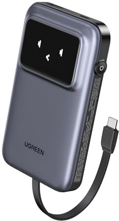 UGREEN UNO 10000mAh Powerbank mit 30W Max USB-C Schnellladung und integriertem USB-C-Kabel, 1 USB-C und 1 USB-A, Power Bank kompatibl mit iPhone 12-16 Serie, Galaxy S24 Ultra und mehr