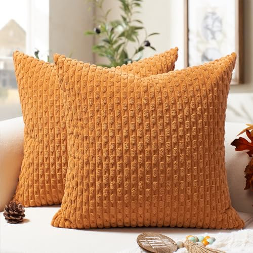 Softalker Kissenbezug Herbst 40x40 cm Orange Cord 2er Set Boho Style weiche Kissenhülle Kissenbezüge Sofakissen Zierkissen Dekokissen Couchkissen Herbstdeko Deko Wohnzimmer Haus Garten Stuhl Halloween