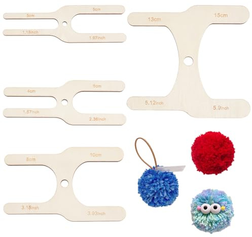 BENECREAT 4 piezas de 8 tamaños para hacer pompones de madera, tejedor de bolas de lana, en forma de H, kit de fabricación de pompones de madera para manualidades de agujas, manualidades de lana