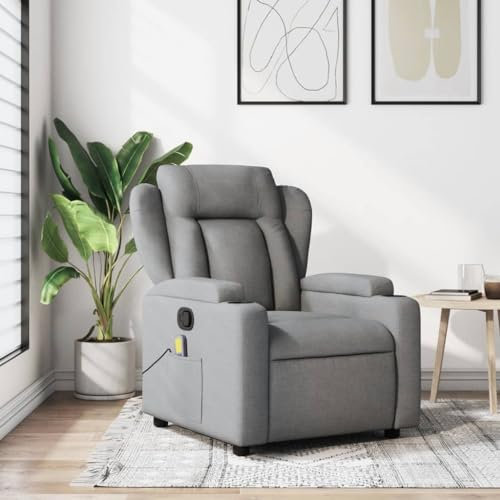 Willood Poltrona Relax Massaggiante Reclinabile Grigio Chiaro in Tessuto