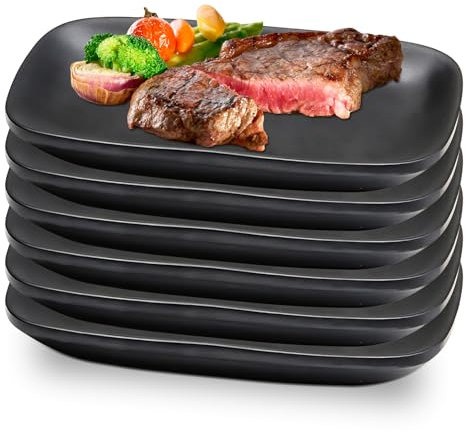 WANDGU Lot de 6 assiettes à dessert : assiettes à mezzé noires 15,5 x 9 x 2 cm, assiettes à apéritifs rectangulaires mates pour viande, antipasti, sushi, plat, etc