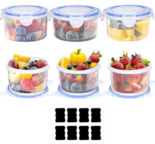 Behiruch Frischhaltedosen mit Deckel, 6 Pack 300ML Rund Meal Prep Boxen, BPA-frei, Plastikschüssel Luftdicht Auslaufsicher, Gefrierdosen Set 12er-Pack (6 Behälter+6 Deckel)