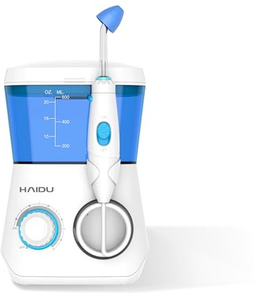 HAIDU Lave-Nez Électrique Pro, Irrigation Nasale avec Pulvérisation d’Eau, 4 Embouts & Réservoir 600 ml, Soulagement Naturel du Nez Bouché, Allergies & Sinusite