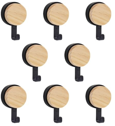 Vookkp 8 Pezzi Gancio Appendiabiti di Legno, Autoadesivi e da Parete, Gancio da Parete per Asciugamani, Ganci Decorativi in Legno per Appendere Vestiti, Cappelli, Borse, Asciugamani