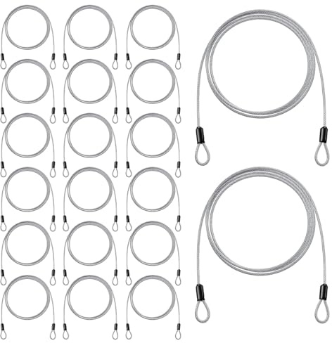 MBAIYO 20 Pack Cable Locks, 4.9ft x 3mm Steel Security Cable Lock with Double Loops Luggage Bike Locks Travel Safety Wire Rope for U Lock Padlock Helmet and Outdoor Use