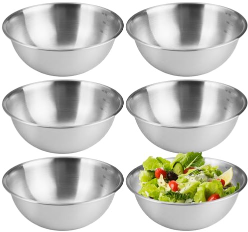 Zykra 6 Pièces Cul de Poule Inox, Ø 17 cm Bol en Acier Inoxydable avec échelle Graduée Saladier Inox Empilables Lavables au Lave-Vaisselle pour Coupes Saladiers, Snacks, Servir, Chips, Dip, Pâte