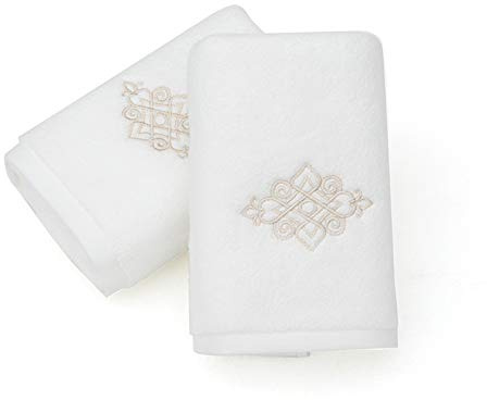 sense gnosis Luxury White Hand Towels Super Thick Soft Embroidered Decorative Hand Towel 100% Cotton Highly Absorbent for Bathroom, Home, Hotel & Spa (13 x 29 Inch Set of 2)