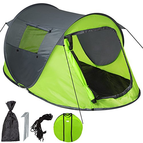 tectake® Pop Up Zelt wasserdicht, Wurfzelt, Camping Zelt 2 Personen, inkl. Heringe und Tragetasche, kleines Packmaß, für Windschutz Strand, als Angelzelt, Campingzelt (Grün-Grau | Nr. 401675)