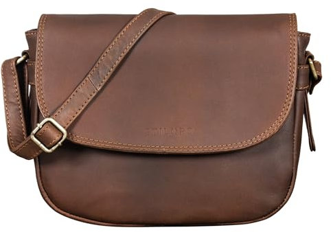 STILORD 'Loreen' Frauen Handtasche Klein Leder Tasche Damen Umhängetasche zum Ausgehen Elegante Abendtasche Partytasche Freizeittasche Echtes Vintage Leder, Farbe:havanna - braun
