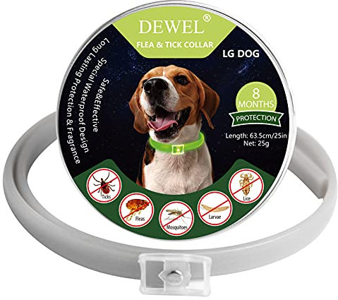 DEWEL Leuchtendes Zeckenhalsband für Hunde, Zeckenhalsband Leuchthalsband Hund Verstellbar Floh-und Zecken Prävention Halsbänder Wasserdicht Fluoreszierendes Flohhalsband gegen Ungeziefer, 63.5cm