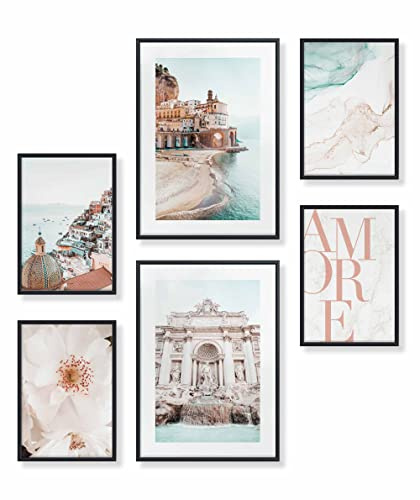 Heimlich Cuadros Decorativos - SIN Marcos -Decoración Colgante para Paredes de Sala, Dormitorios y Cocina - Arte Mural | 2 x A3 & 4 x A4-30x42 & 21x30 | » Italia Roma Amor «