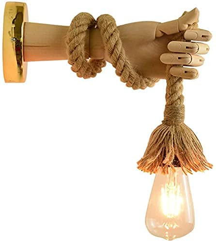 NZDY Lámpara de pared de cuerda de cáñamo Lzern, lámpara de pared con forma de dedo de palma creativa, lámpara de pared industrial vintage, pasillo, restaurante, bar, dormitorio, candelabro de noche,