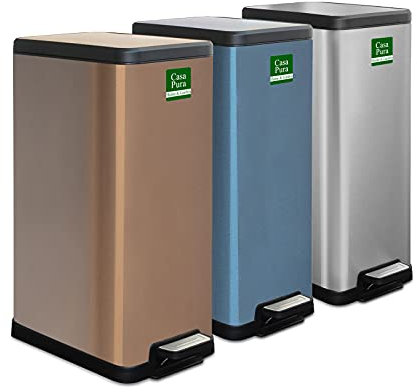 Floordirekt Pattumiera da cucina, bagno in acciaio inox – Pattumiera a pedale con abbassamento automatico – Secchio interno rimovibile con maniglia – Pattumiera – Pattumiera per cosmetici (20,5 x 37 x