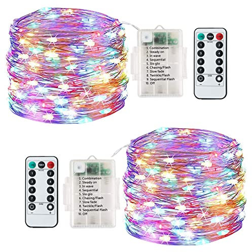 Lichterkette Batterie, 2er Pack 13M 120LEDs Lichterkette Wasserdicht, mit 8 Modi Fernbedienung Innen / Außen Lichterkette für Garten, Hochzeit, Party, Festival, Weihnachtsdekoration (Mehrfarbig)