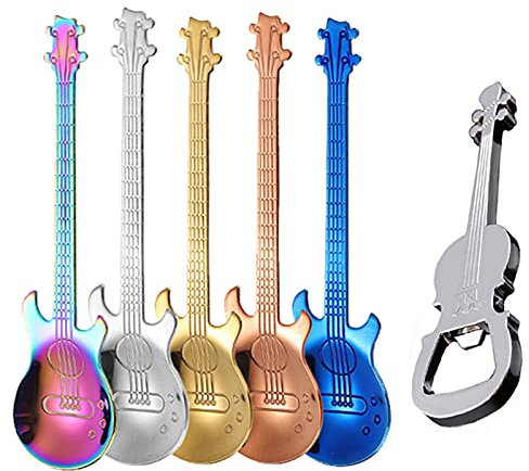 PBIEHSR Cucchiaini da caffè per Chitarra, Dessert in Acciaio Inox Cucchiaio da Musicale chitarre Utensile da Cucina Carino per tè Dessert Drink (colore-B)