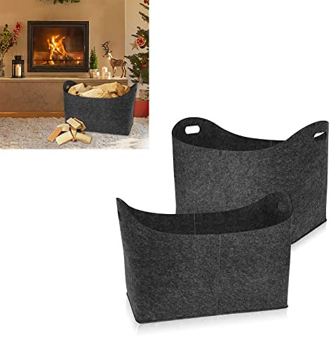 LARS360 Lot de 2 sacs de rangement en feutre pour bois de chauffage - Avec poignée renforcée - 55 x 30 x 40 cm - Gris foncé