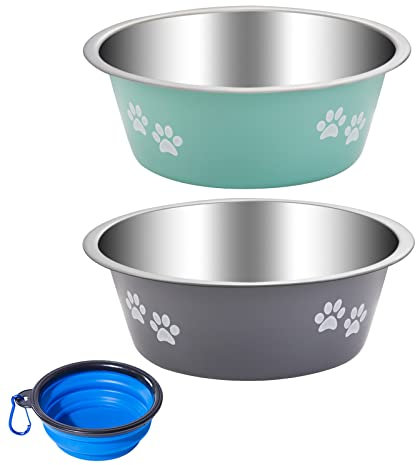Hundenapf 2 Stück, Futternapf aus Edelstahl mit Rutschfestem Silikonboden, Wassernapf und Fressnapf für Kleine, Mittelgroße und Große Hunde und Katzen（860ml）