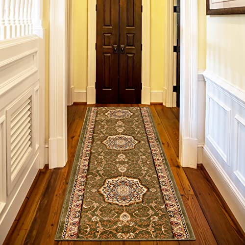 Mazovia Alfombra de Pasillo Larga - Design Oriental Pelo Corto - Alfombras de Pasillo por Metros - Alfombras para Pasillos Largos - Moqueta por Metros - Verde - 60x100 cm