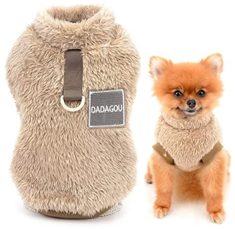 SMALLLEE_LUCKY_STORE Pull en Polaire Sherpa pour Animal Domestique Col roulé Pull avec Anneau en D pour Petits Chiens Chats, Chiots Yorkshire Chihuahua vêtements Chauds, Marron, L