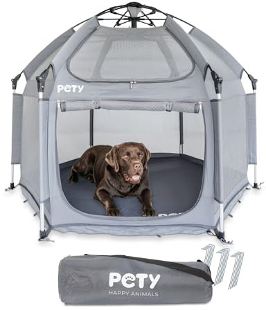 PETY Laufstall für Hunde - 150 x 100 cm mobiles Hundezelt mit Tragetasche und Heringen - Outdoor und Indoor Tiergehege - Hunde Reisezubehör für Camping – Anthrazit