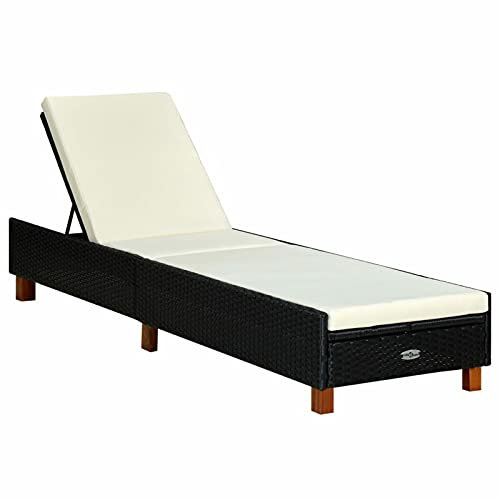 Homgoday Sonnenliege mit Kissen aus Polyrattan, schwarz, Stühle für den Außenbereich, Esszimmerstühle für Garten, Gartenmöbel, Terrassenmöbel