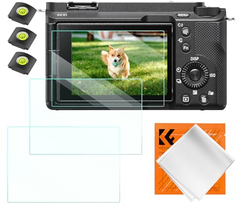 K&F CONCEPT skärmskydd för Sony Alpha A6700 ZV-E1 A7 IV A7CII kameratillbehör 3-pack, 0,3 mm 9H hårdhet härdat glas anti-skrapa bubbelfri, med varmt skoskydd och rengöringsduk | 3 x nagelskydd med vattenpass och 1 x rengöringsduk, kompatibel med Sony ZV-E1 A7 IV A6700 A7C II -PF23