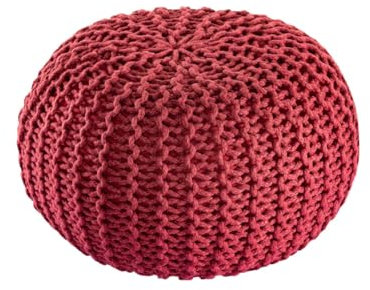 Amago home Premium Sitzhocker Pouf ø 45cm Strickpouf Indoor u. Outdoor - pflegeleicht & nachhaltig Farbe Rostbraun - Ruby Wine