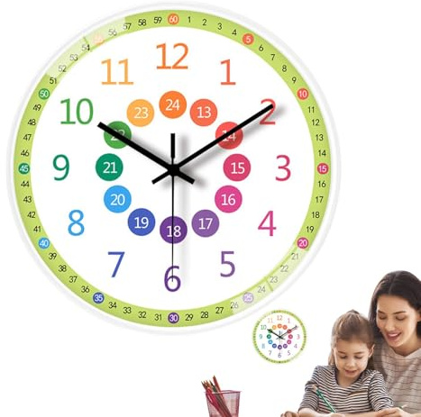 Reloj de tiempo de enseñanza para niños, reloj de aprendizaje - Reloj analógico de 8 pulgadas para pared de aula,Reloj de pared colorido, reloj silencioso para aprender decir la hora para aulas esco