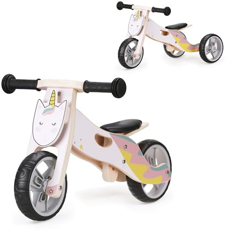 Hooga 2 in 1 Wooden Trike to Balance Bike, Toddler Ride On 18M+, Unicorn