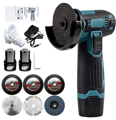 Mini Smerigliatrice Senza Fili 76 MM, Dischiatore Senza Fili 500 W, Smerigliatrice Angolare Senza Fili con Caricatore e 2 Batterie 1500 mAh, 19500 RPM, 3 Dischi da Taglio e 3 Testine di Rettifica per