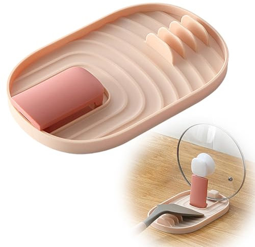 Zerquell Poggia Coperchio Pentola, Multifunzione Coperchio e poggia Cucchiaio, Poggia Mestolo Cucina, Portacoperchi, Cucchiaio Supporto, per Coperchio Pentola, Cucchiai, Bacchette, Spatola (Rosa)