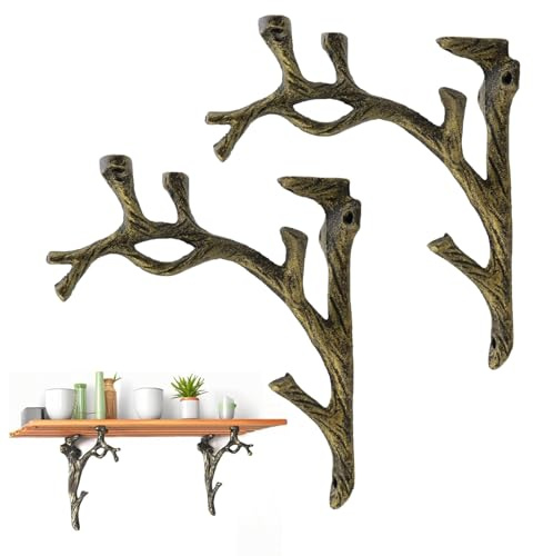 Supports d'étagère 2 pièces Style vintage Supports d'étagère en forme de branche Support lourd pour bibliothèque/vase à fleurs Support mural vintage Support de tablette d'étagère Décoration pour salon