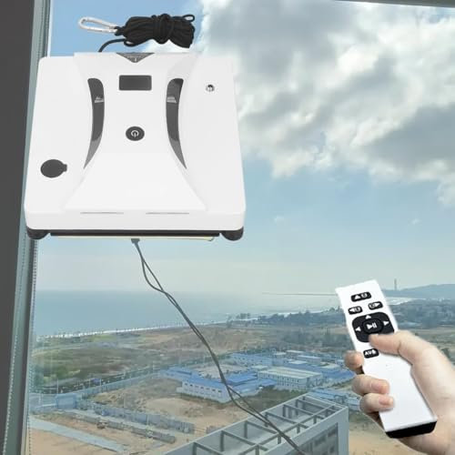 DRYIC Robot eléctrico de Limpieza de Ventanas, Aspirador de Ventanas inalámbrico, con protección contra fallas de energía y Cuerda de Seguridad 2800Pa Succión automática de Agua