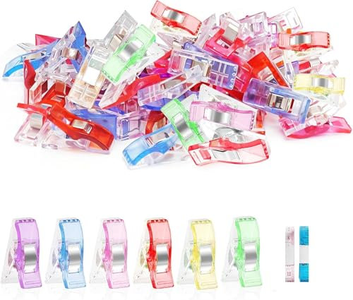 50 Pezzi Mollette per Cucito, Clip Multiuso in Plastica con Molla in Acciaio Inossidabile, Clip per Quilting Multiuso, Accessori per Macchina da Cucire per Sartoria, Quilting