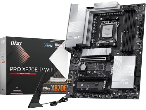 MSI PRO X870E-P WiFi Mainboard, ATX - Unterstützt AMD Ryzen 9000/8000 / 7000 Prozessoren, AM5-60A SPS VRM, DDR5 Memory Boost (8200+ MT/s OC), PCIe 5.0 x16 & 4.0 x16, M.2 Gen5, Wi-Fi 7, 5G LAN