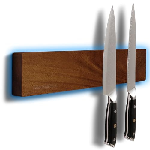 Gourmetop Knife Magnetic Strip, 12” Magnetic Knife Holder for Wall, Magnetic Knife Strip, Strong Knife Magnet/Magneic Knife Holder for Fridge, Knife Rack, Dark Acacia Wood, Gift Box
