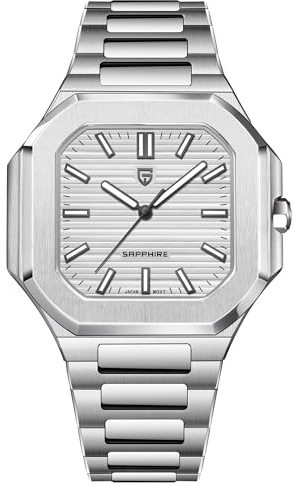 Pagani Design Herren Uhr Japanisches TMI VH31 Quarzwerk 37mm Armbanduhr Herren mit Saphirglas & 100m wasserdicht Edelstahl 316L Herrenuhr, Weiß