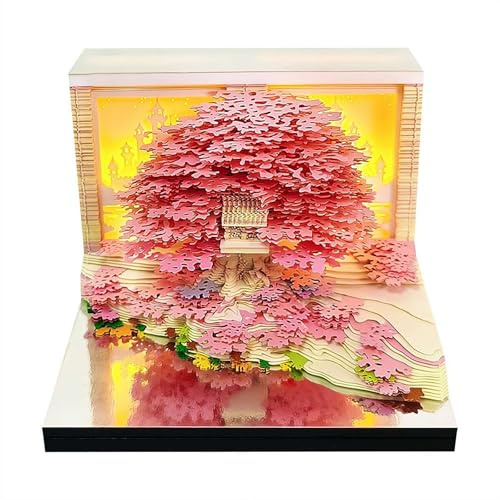 Calendario 3D 2026, 3D con fiori marini e alberi e isole strappabili, con luci LED, carta strappabile, castello fai da te, sculture artistiche, per scuola, casa e ufficio